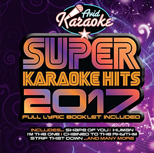 CD cover for “Karaoke - Super Karaoke Hits 2017” with bold text and swirls.