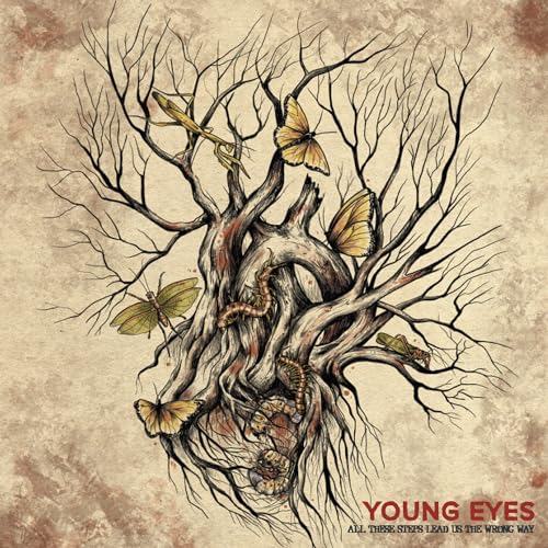 Album cover: tree with heart-shaped trunk, butterflies, and snakes.