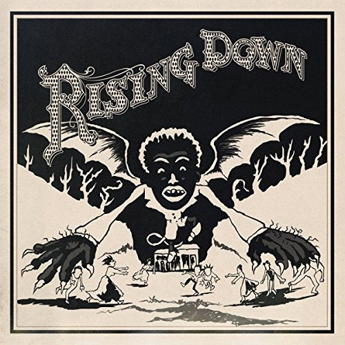 Black and white album cover with a large face and fleeing figures.