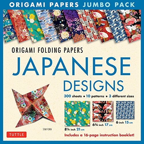 Origami Folding Papers Jumbo Pack: Japanese Designs: 300 Origami Folding Papers in 3 Sizes (6 Inch; 6 3/4 Inch and 8 1/4 Inch) and a 16-Page Book: 300 ... and a 16-page Instructional Origami Book