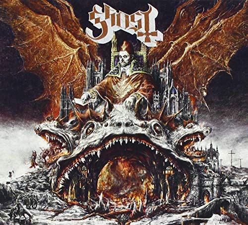 Ghost’s “Prequelle” CD cover: a demonic figure atop a monstrous landscape.