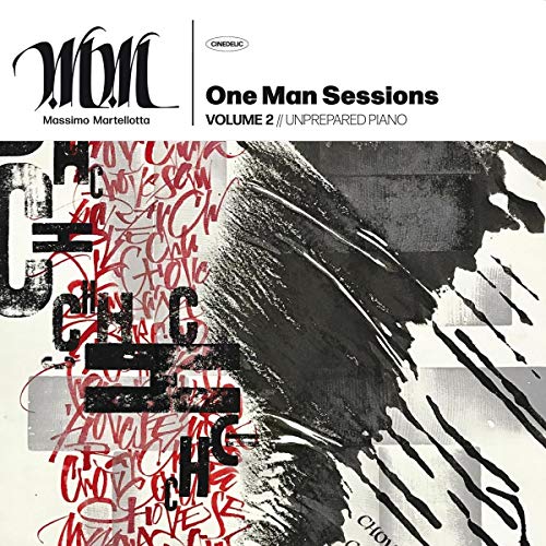 Vinyl record cover with abstract black and red brushstroke design.