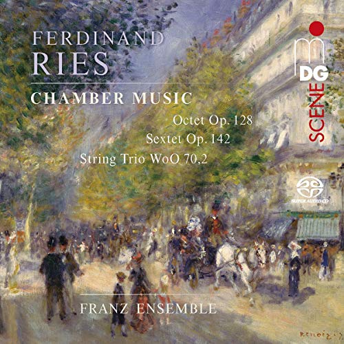 CD cover featuring an impressionistic painting of a busy city street.