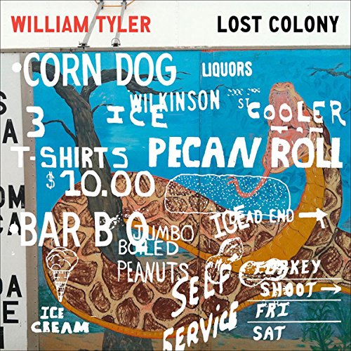 Album cover for William Tyler’s “Lost Colony” featuring painted signage and a turtle.