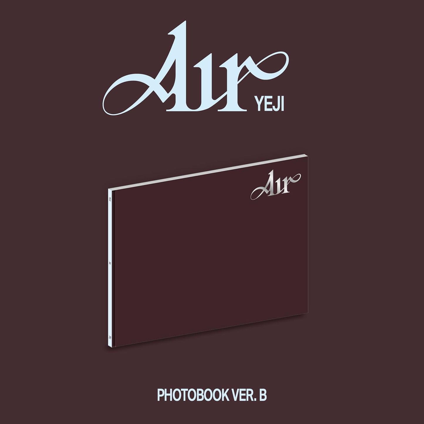 Dark maroon photobook cover with white script reading "Air" and "Yeji.