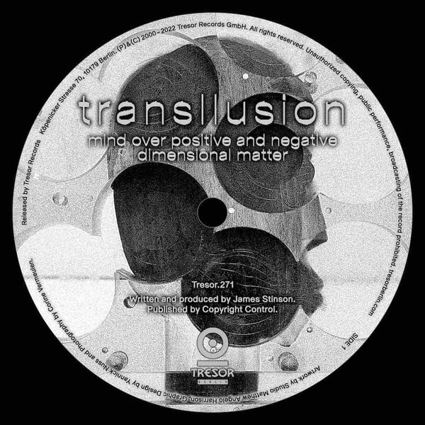 Vinyl record label for āTransllusionā featuring a face in abstract design.