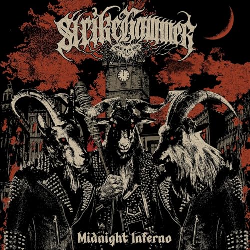 CD cover for Strikehammer’s “Midnight Inferno” featuring demonic goats and a tower.