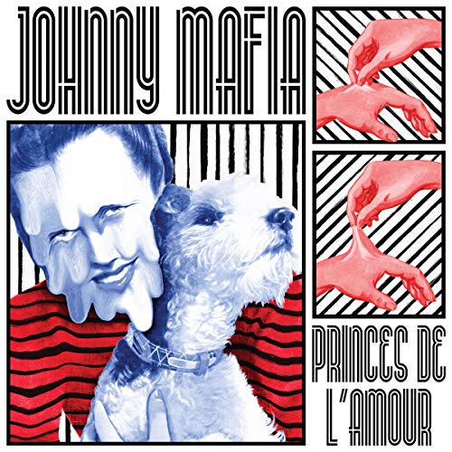 CD cover with couple, dog, and hands in striped frames.