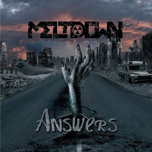 CD cover: “Meltdown - Answers” with a decaying hand and ruined city.