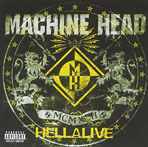 Machine Head “Hellalive” CD cover: crest with lions, lightning, and text.