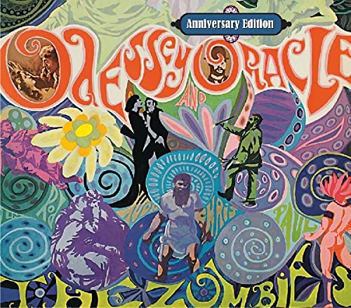 Psychedelic album cover for The Zombies Odessey and Oracle featuring colorful swirling abstract art.