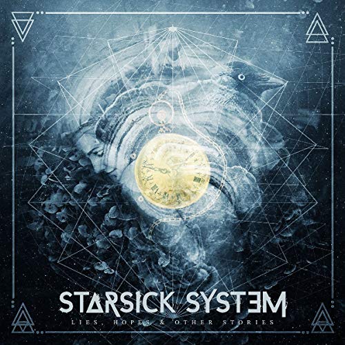CD cover: face, raven, clock, geometric shapes, and dark blue tones.