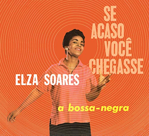 Elza Soares album cover with orange concentric circles and text.