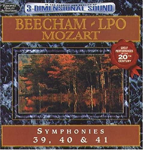 CD cover for Mozart symphonies conducted by Beecham, with forest landscape.