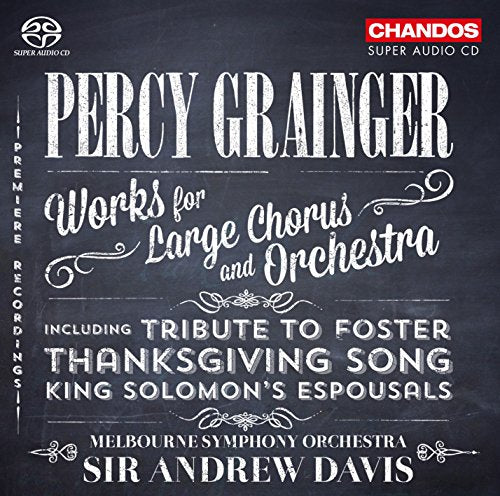CD cover for Percy Grainger’s choral works with orchestra, dark background.