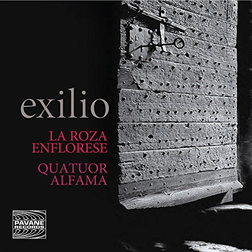 CD cover: weathered wooden door with album title “exilio” in white text.