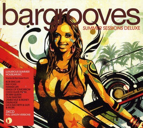CD cover for “Bargrooves Summer” featuring a woman and tropical graphics.