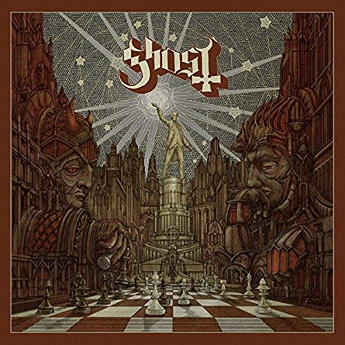 Ghost album cover: ornate architecture, chess pieces, and a central figure.