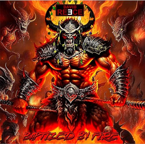 CD cover: Muscular, horned demon warrior engulfed in flames.