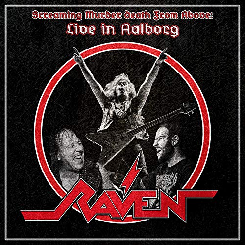 Raven album cover: band members performing live in Aalborg, Denmark.