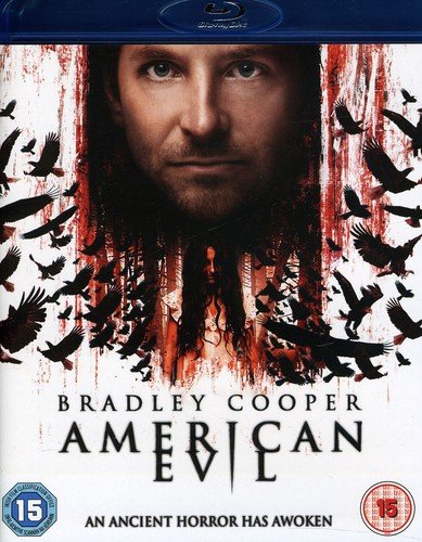American Evil" Blu-ray cover featuring Bradley Cooper with birds and red splatters.