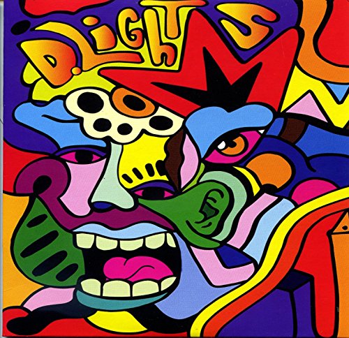Colorful abstract face with bold lines and the text "D.Lights.