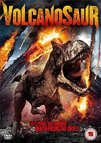 Volcanosaur DVD cover featuring a roaring dinosaur amidst volcanic eruption.