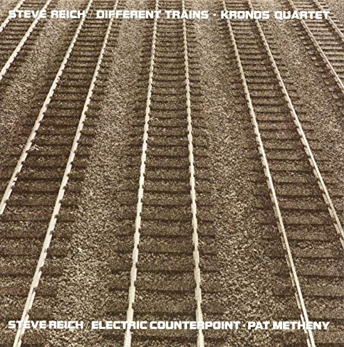 Vinyl record cover: railroad tracks with text "Steve Reich" and "Pat Metheny".
