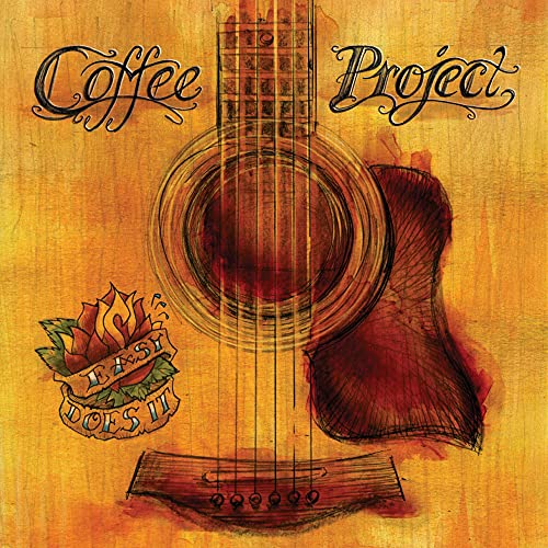 Vinyl record cover with acoustic guitar illustration and floral tattoo detail.