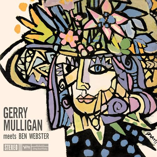 Vinyl record jacket featuring portraits of jazz musicians Gerry Mulligan and Ben Webster.