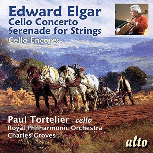 CD cover: horses pulling a cart, cellist portrait, text "Edward Elgar".