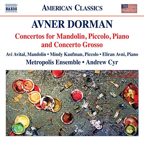 CD cover for Avner Dorman concertos with colorful paint splatters.