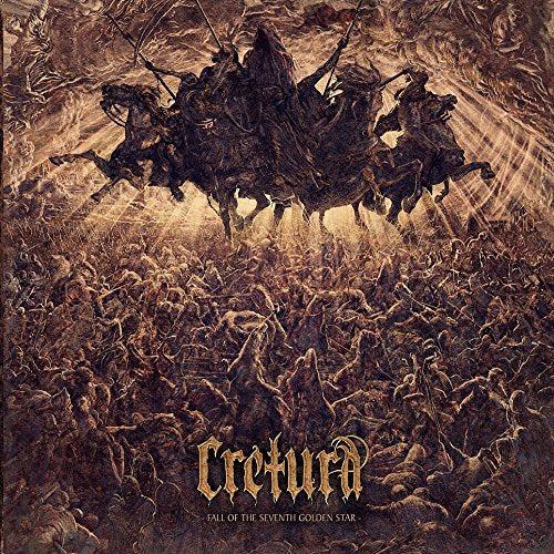 Dark fantasy album cover depicting armored figures on horseback amidst chaos.