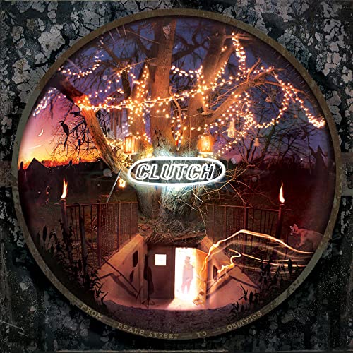 Clutch album cover: illuminated tree, glowing doorway, and moody landscape.