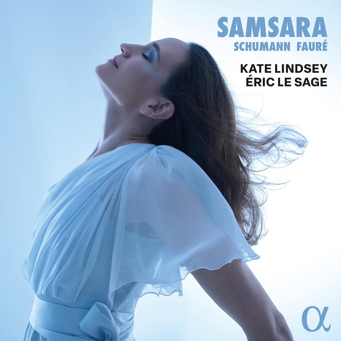 CD cover featuring Kate Lindsey in a blue dress, looking upwards.