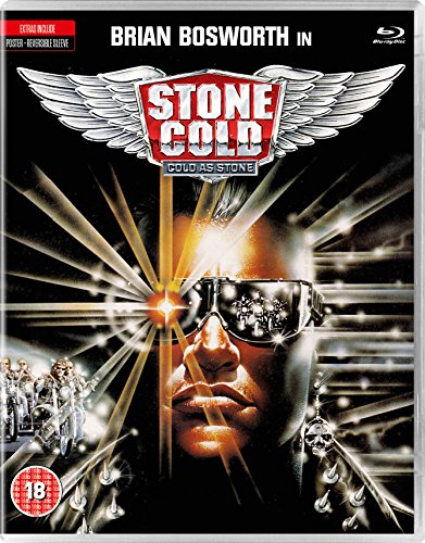 Blu-ray cover for Stone Cold featuring Brian Bosworth wearing sunglasses with a light flare.