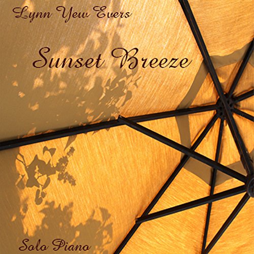 CD cover for “Sunset Breeze” by Lynn Yew Evers, with piano shadows.