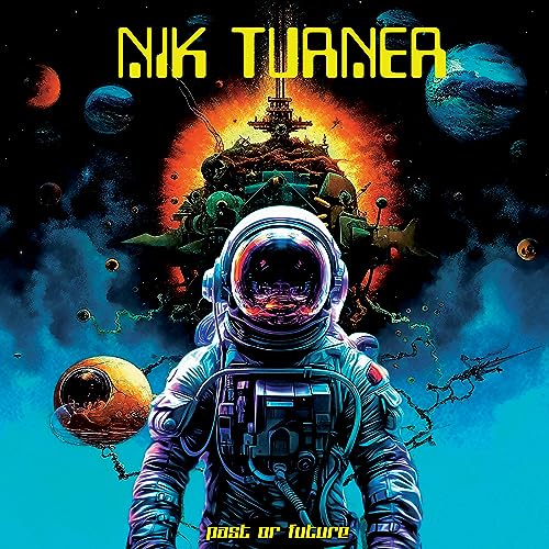 CD cover: astronaut in space with planets and a futuristic city.