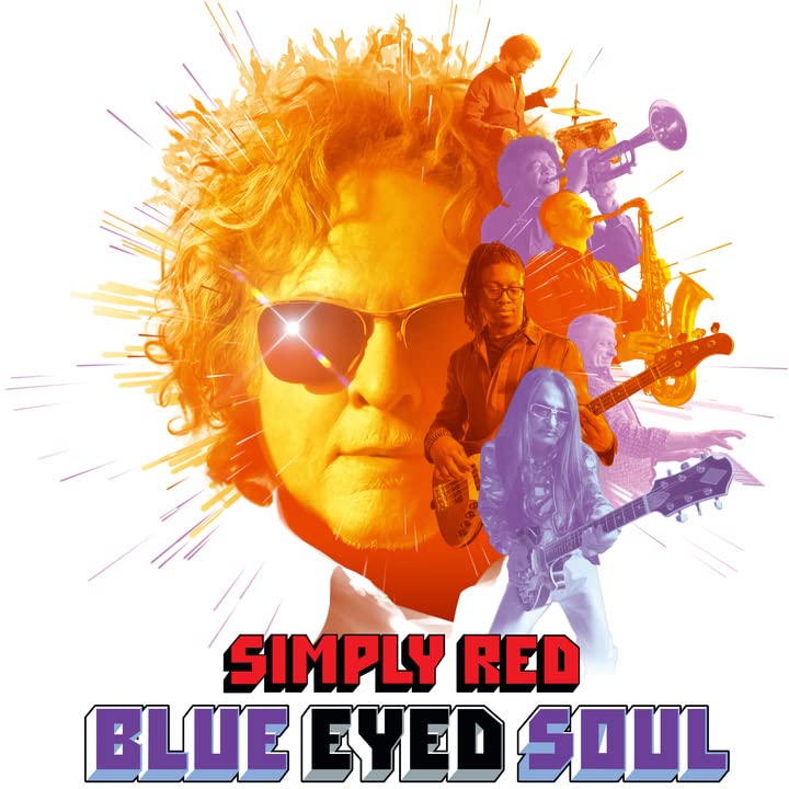 Album cover for Simply Red’s “Blue Eyed Soul (Deluxe)” featuring band members.