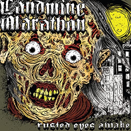 CD cover: grotesque, decaying face with city skyline and yellow moon.