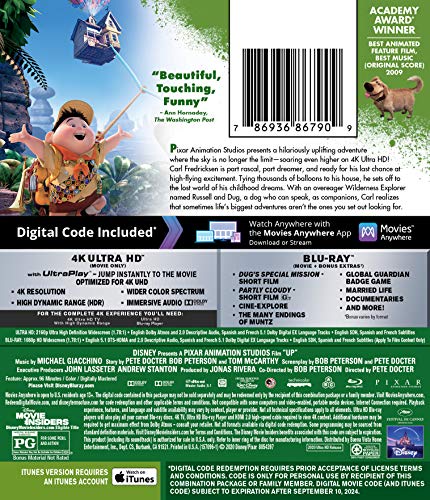Blu-ray case for Pixar's "Up" featuring Carl and Russell with a house of balloons.