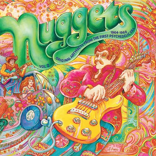 Colorful psychedelic album cover featuring musicians and a vintage van.