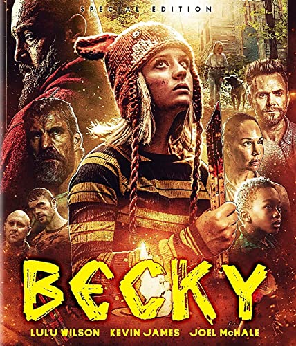 Blu-ray cover for "Becky" featuring a young girl holding a weapon.