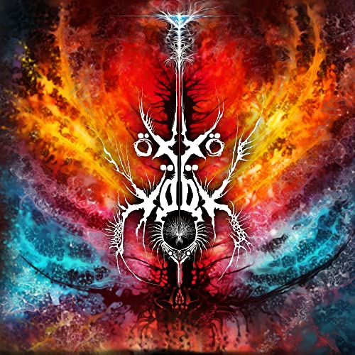 CD cover: abstract white design against a vibrant, swirling red and blue background.