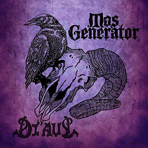 Album cover for Mos Generator & Di Aul split release, featuring a raven and skull.