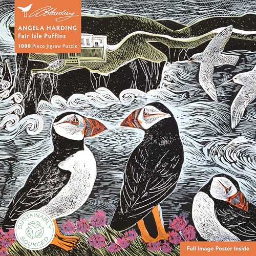 Adult Sustainable Jigsaw Puzzle Angela Harding: Fair Isle Puffins : 1000-pieces. Ethical, Sustainable, Earth-friendly