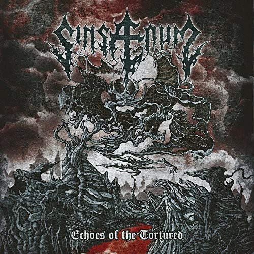 Sinsaenum album cover: dark, twisted trees against a smoky, red background.