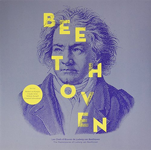 Beethoven portrait on a purple vinyl record cover with yellow text.
