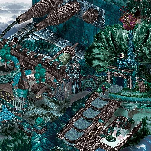 Isometric, detailed collage of a fantastical village with a tiger face.