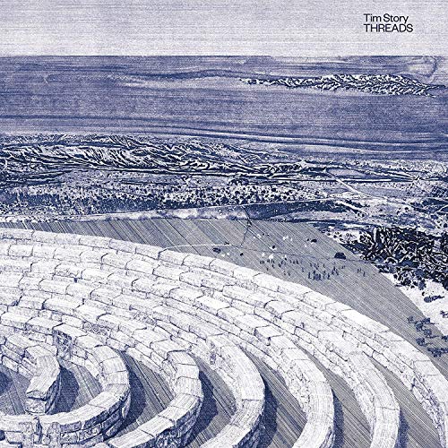 Blue-toned album cover with an illustrated landscape and concentric curves.